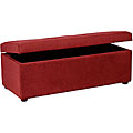 Crimson Red Microfiber Hinged Storage Bench Ottoman
