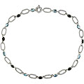 14k White Gold Blue Topaz and Onyx Link Necklace