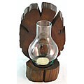 Set of 2 Teak Wood and Glass Candle Holder Sconces (Thailand)