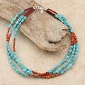 Silver Turquoise and Sponge Coral 3-strand Necklace (USA)