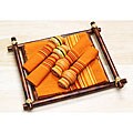 Set of 4 Orange Stripe Kitchen Linens Bamboo Gift Tray (India)