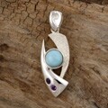 Sterling Silver 'Andra' Larimar/ Amethyst Pendant (Dominican Republic)
