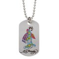 Ed Hardy Steel Multicolor Geisha Dog Tag Necklace