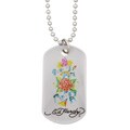 Ed Hardy Steel 'True to My Love' Rose Print Dog Tag Necklace