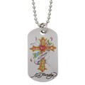 Ed Hardy Steel Cross Print Dog Tag Necklace