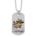 Ed Hardy Steel Eternal Love Print Dog Tag Necklace