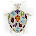 Meredith Leigh Silver Multi-gemstone and 1/10ct TDW Diamond Turtle Necklace