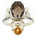 Meredith Leigh Sterling Silver Smokey Quartz and Citrine Bee Ring