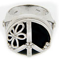 Meredith Leigh Sterling Silver Onyx and Diamond Peace Sign Ring