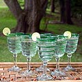 Set of 6 Blown Glass 'Green Spiral' Goblets (Mexico)