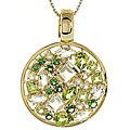 14k Yellow Gold Lime Quartz, Peridot and Tsavorite Necklace