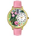 Whimsical Women's Roses Theme Pink Leather Strap Watch