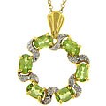 18k Gold over Silver Peridot and Diamond Accent Circle Necklace