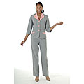 Divine Apparel Women's Grey/ Pink Contrast Pinstripe Pant Suit
