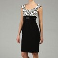 London Times Women's Cap Sleeve Belted Ottoman Dress