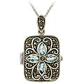 Sterling Silver Marcasite and Blue Topaz Locket Necklace
