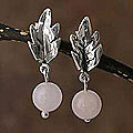 'Silver Leaf' Rose Quartz Dangle Earrings (Peru)