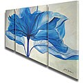 Hand-painted 'Blue Flower' Gallery-wrapped 3-piece Art Set