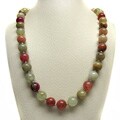 Sterling Silver Carnelian and Jade Beaded Necklace