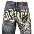 Ed Hardy Men's Eagle Embroidery Loose Fit Jeans