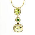 14k Gold Green Gemstone and 2/5ct TDW Diamond Necklace (H-I, SI2)