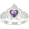 Sterling Silver Created Amethyst Claddagh Ring