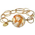 Sterling Silver Yellow and White Murano Glass Disc Bracelet