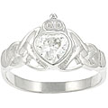 Sterling Silver Clear Cubic Zirconia Claddagh-style Ring
