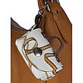 Italian Leather White/ Brown Printed Key Fob