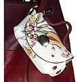 Italian Leather White/ Multicolor Flowers Printed Key Fob