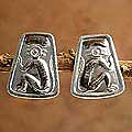 Silver Button 'Mythic Cat' Earrings (Peru)