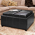 Dartmouth Four Sectioned Black Leather Cube Storage Ottoman