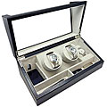 Heiden Black Leather Double Watch Winder Charging Valet Station