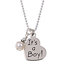 Charming Life Silver 'It's a Boy' June Birthstone Pearl Necklace (6 mm)