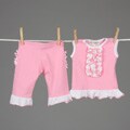 Mia Belle Girl's Ruffled Pink 2-piece Pant and Top Set