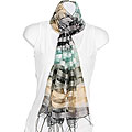 Hand-spun Grey and Aqua Horizontal Stripes Silk Scarf