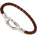 Brown Leather Silvertone Knot-lock Bracelet
