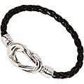 Black Silvertone Knot-lock Leather Bracelet