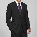 Perry Ellis Men's Trim Fit 2-button Black Pinstripe Wool Suit