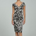London Times Women's White/ Black Satin Double V-neck Dress