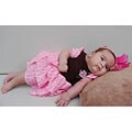 Mia Belle Girl's Pink and Brown 3-tier Lace Dress
