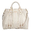 Miu Miu Vitello Luxe Ruched Leather Tote