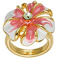 Goldplated Pink and White Enamel and Crystal Flower Ring
