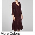 R&M Richards Women's 2-piece Long Sleeve Beaded Dress Set