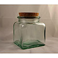 Recycled Clear Green Glass Square Jars with Cork Lid (Pack of 2)