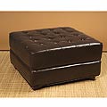 Button-tufted Brown Leather Ottoman