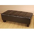 Button-tufted Dark Brown Leather Bench