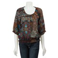 Piano Women's Flower Print Peasant Blouse