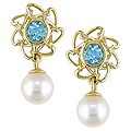 10k Gold Akoya Pearl and Blue Topaz Earrings