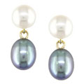 14kt Yellow Gold Cultured Black & White Freshwater Pearl Earrings